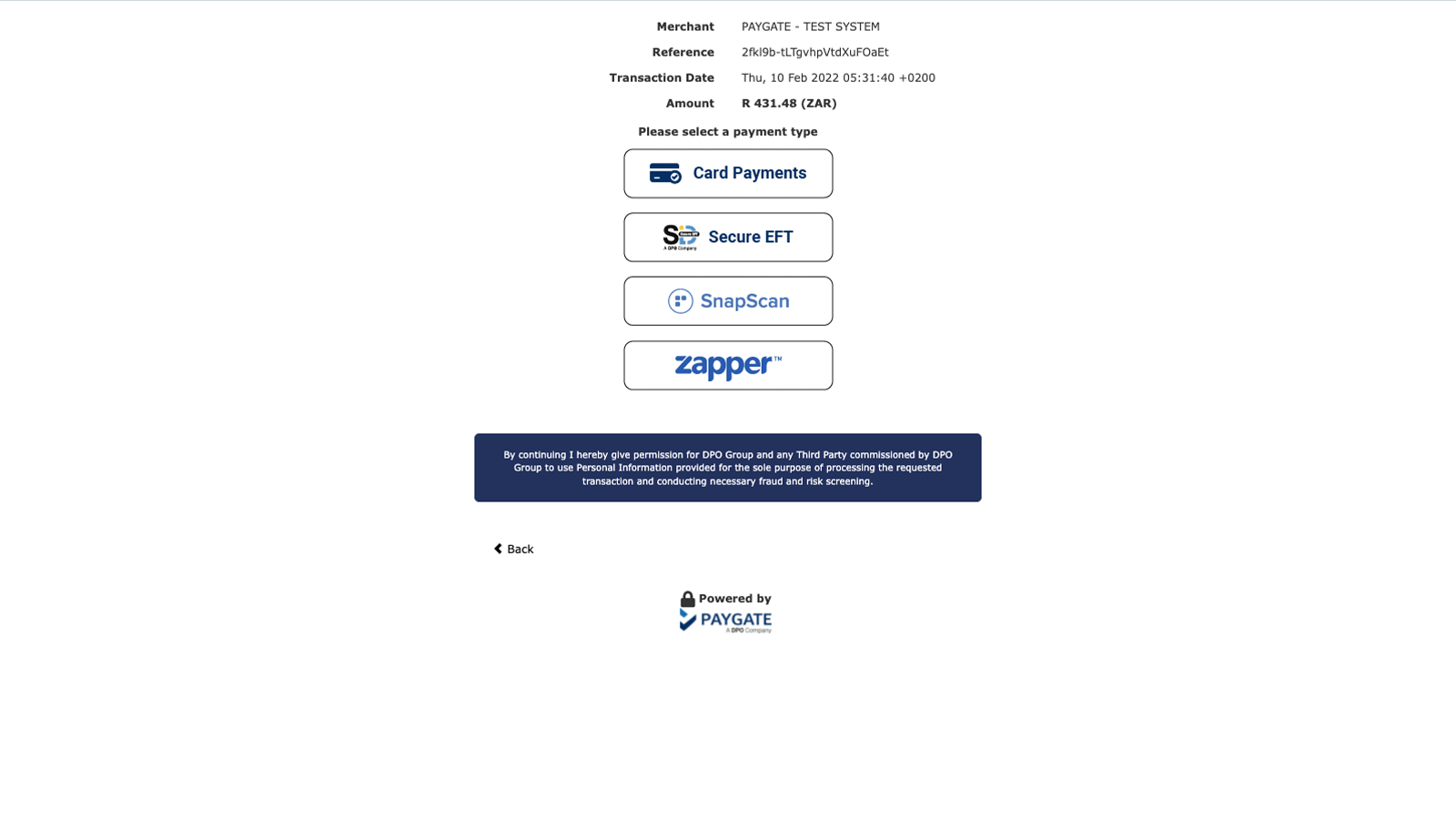 PayGate payment page