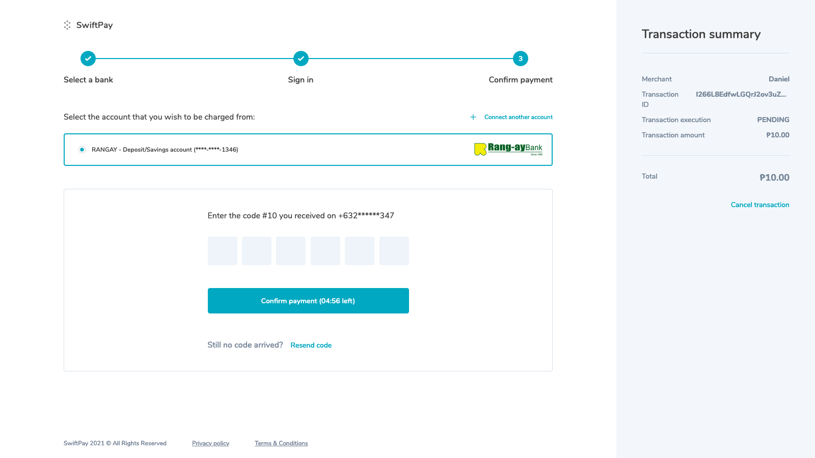 Payment confirm screen