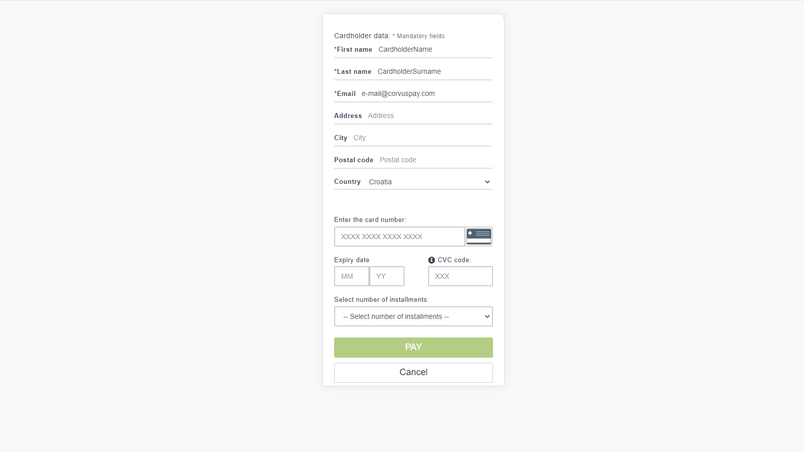 Payment form - mobile
