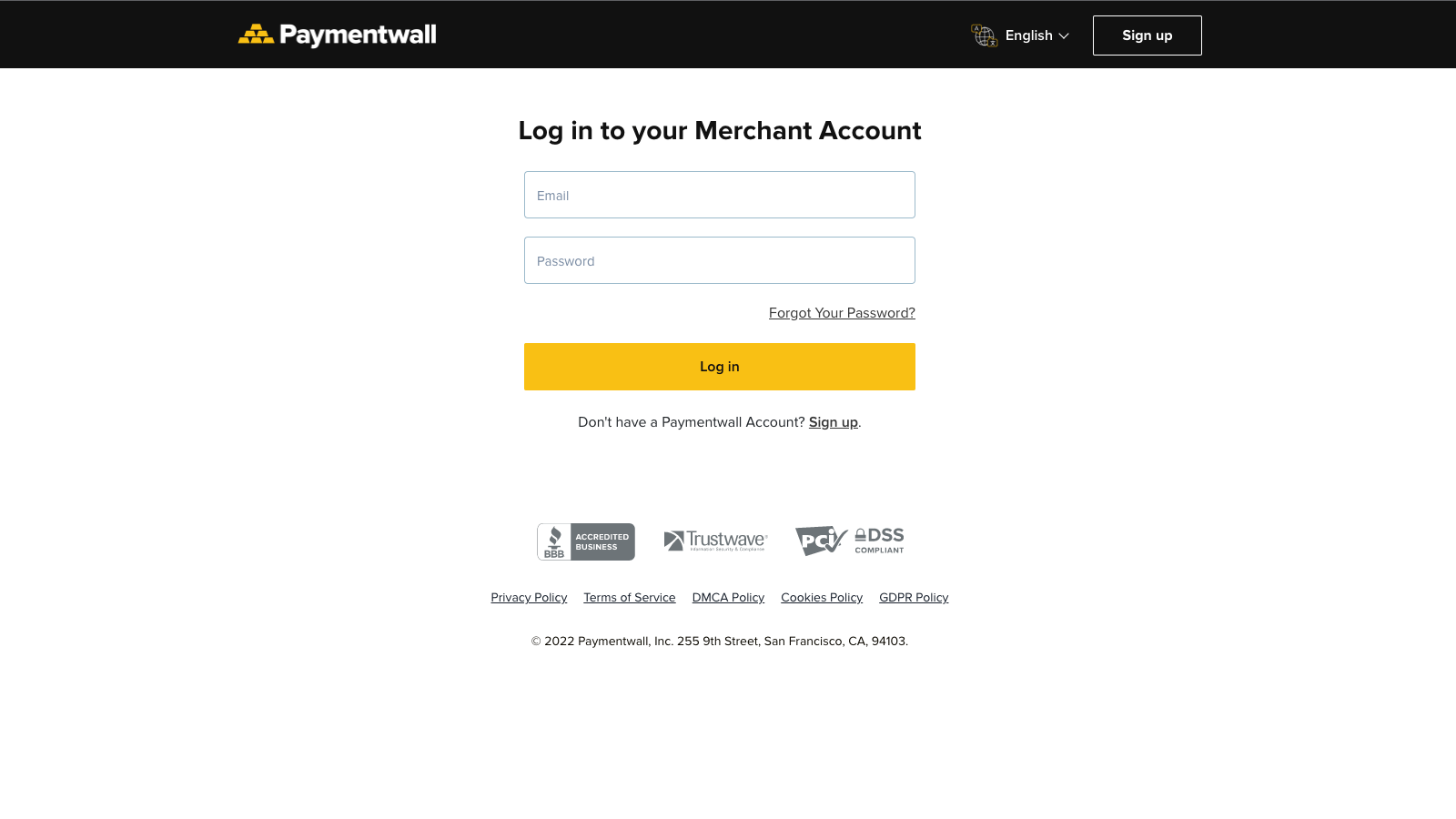 Paymentwall login page
