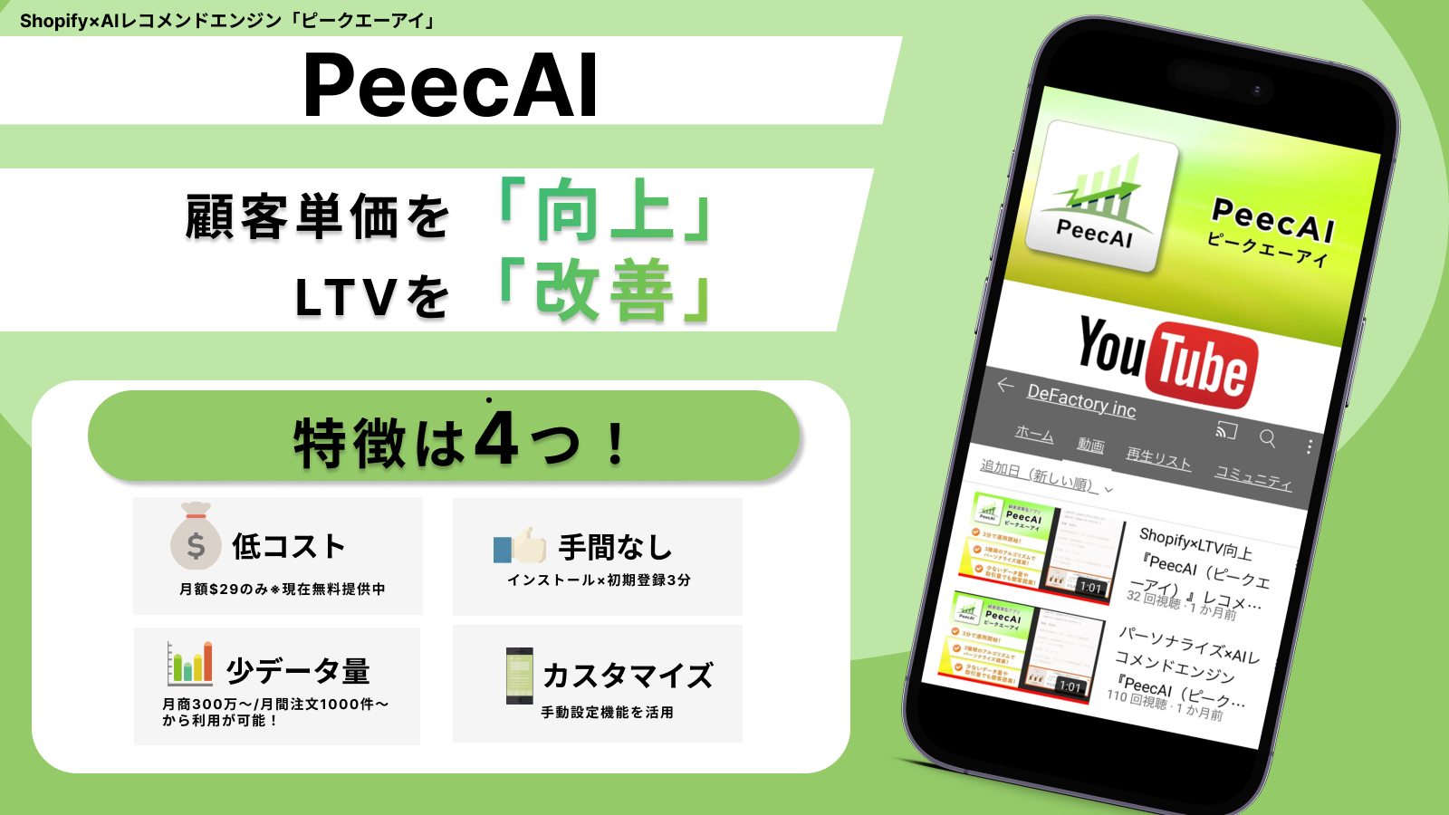 パーソナライズレコメンドエンジン『PeecAI』：『導入3分！手軽な導入』で新規顧客獲得・LTV向上