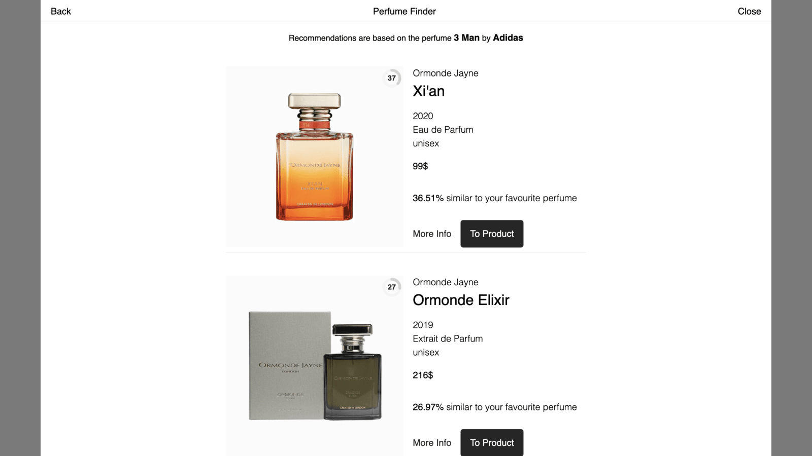 Perfume Recommendations in Popup