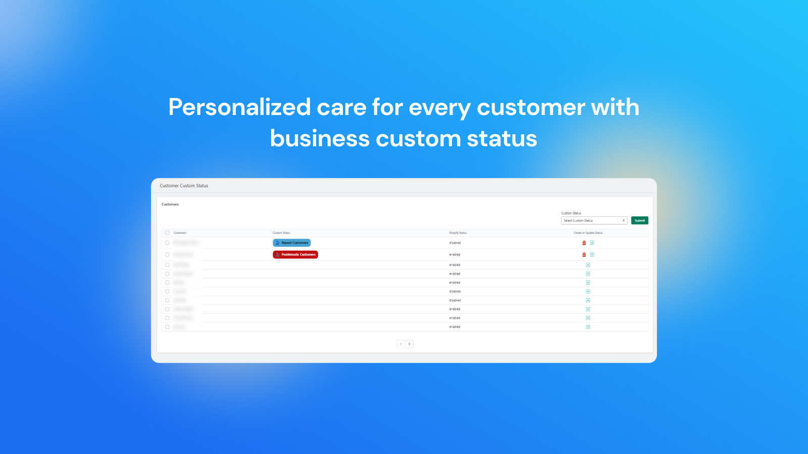 Personalized care for every customer with business custom status