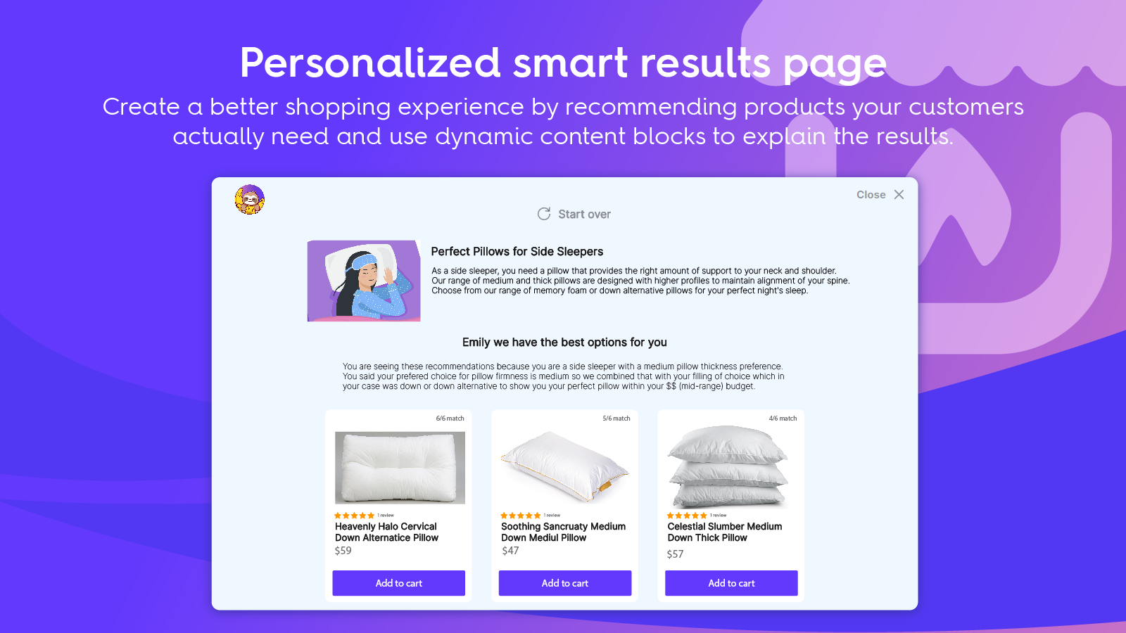 Personalized smart results page with dynamic block data
