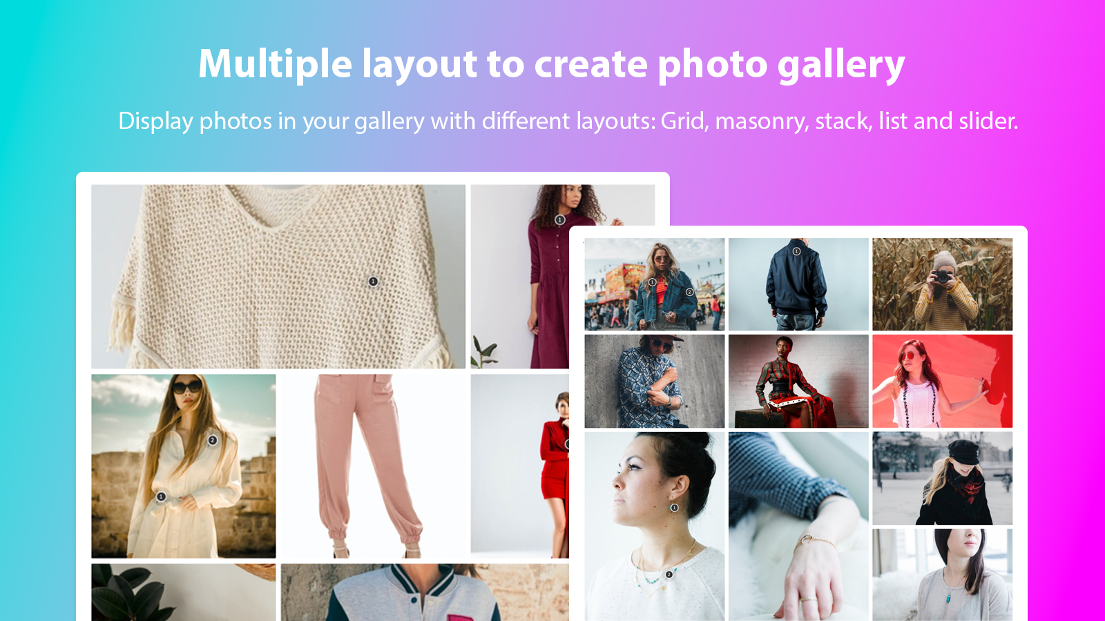Photo gallery, lookbook multiple layout