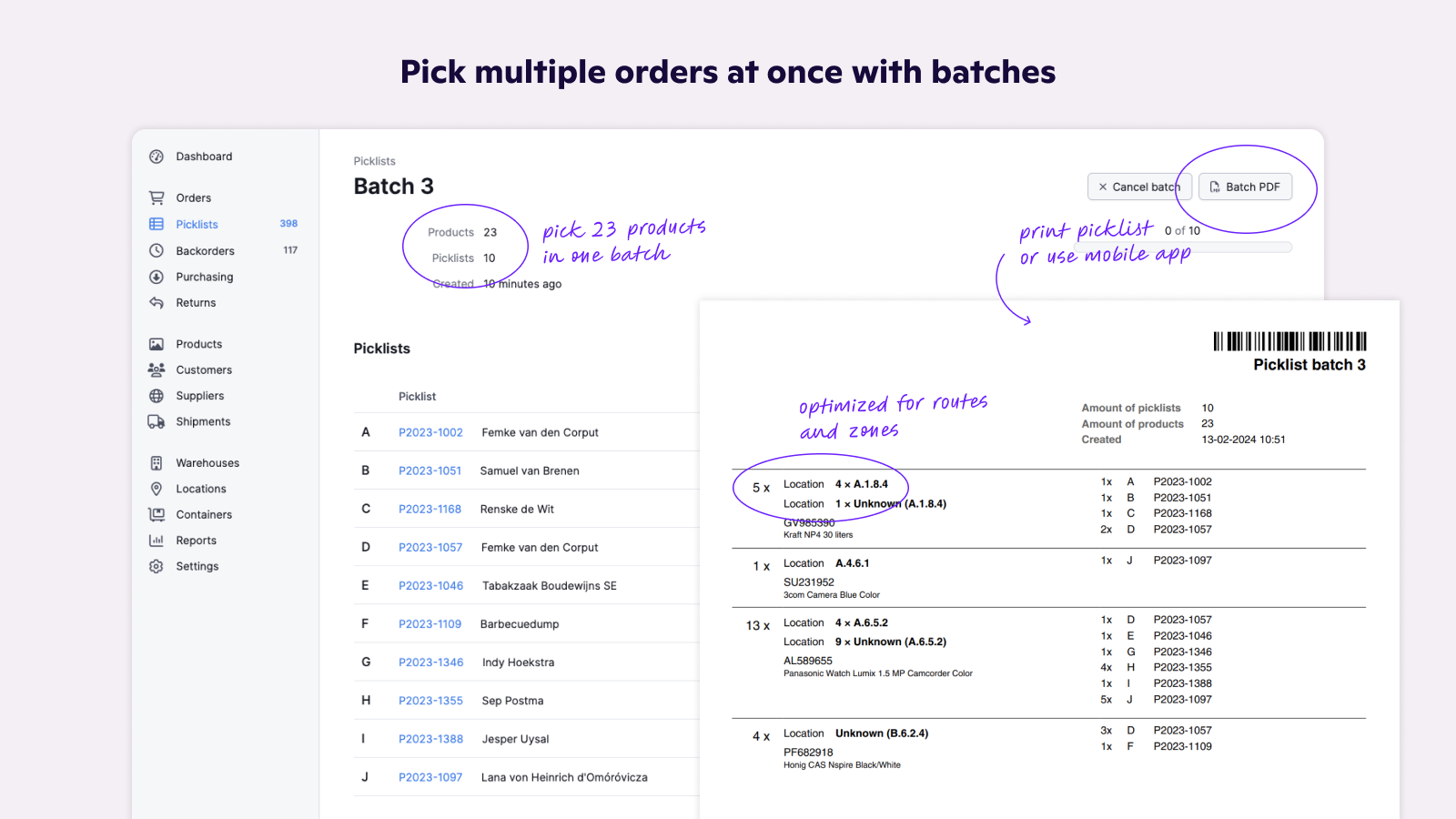 Pick multiple orders at once with batches