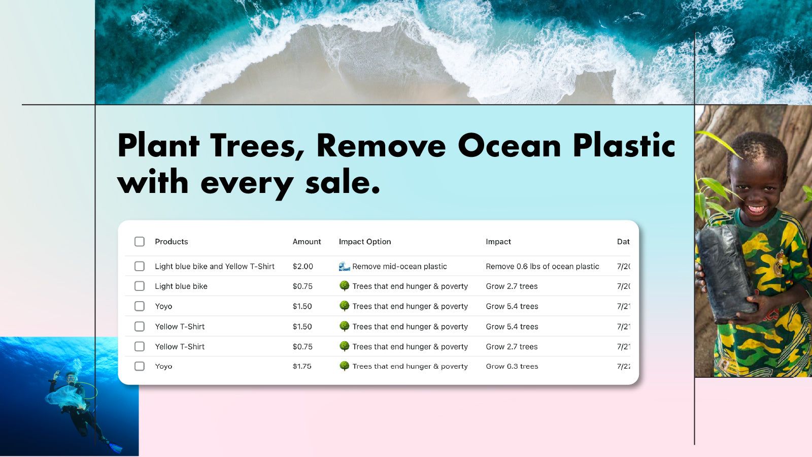 Plant Trees, Remove Ocean Plastic with every sale.