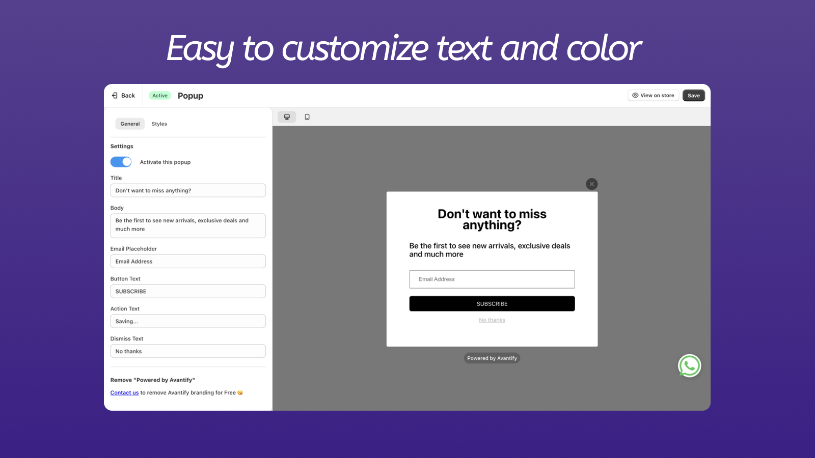 popup-easy-to-customize-text-and-color