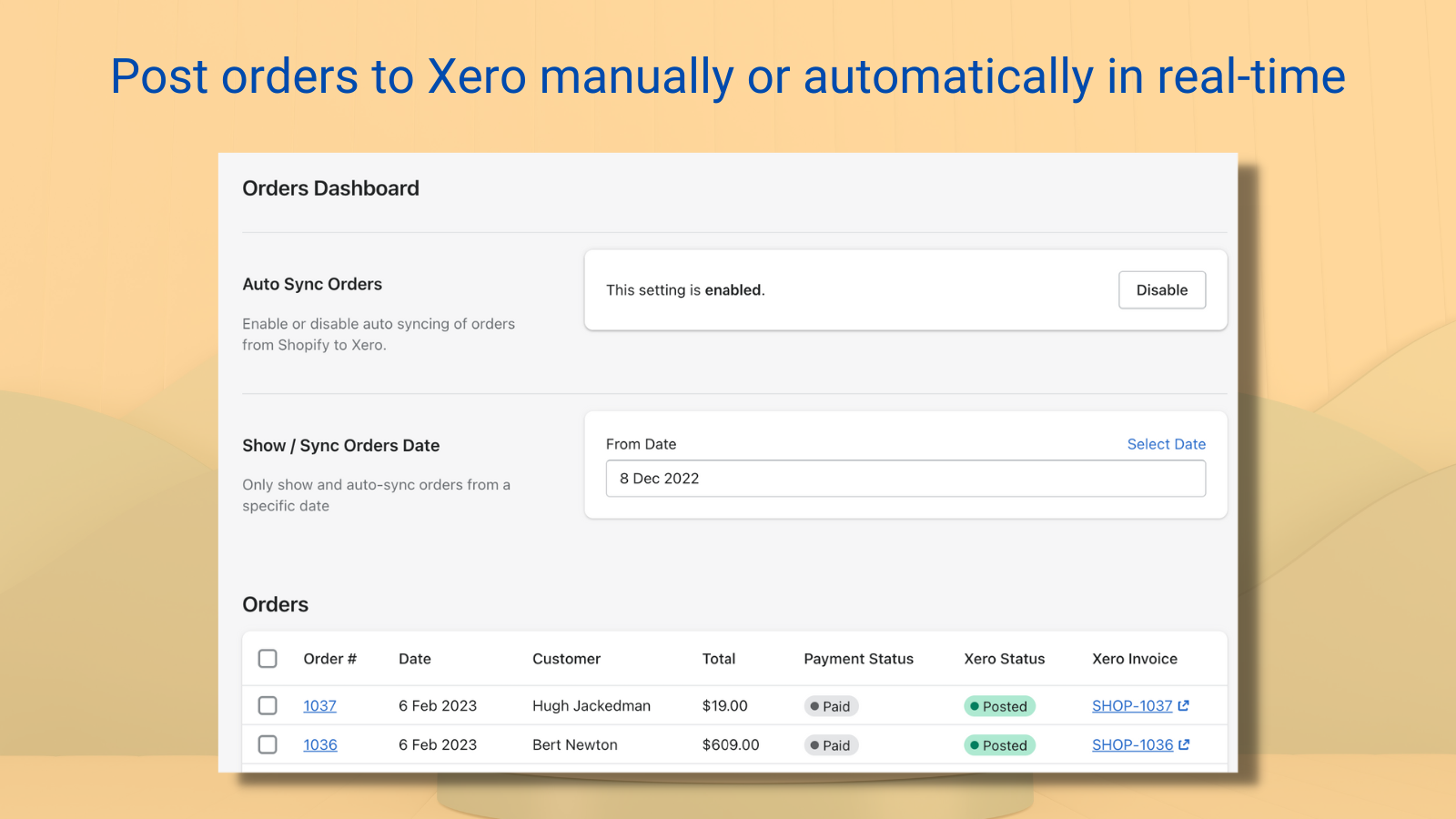 Post orders to Xero in real-time
