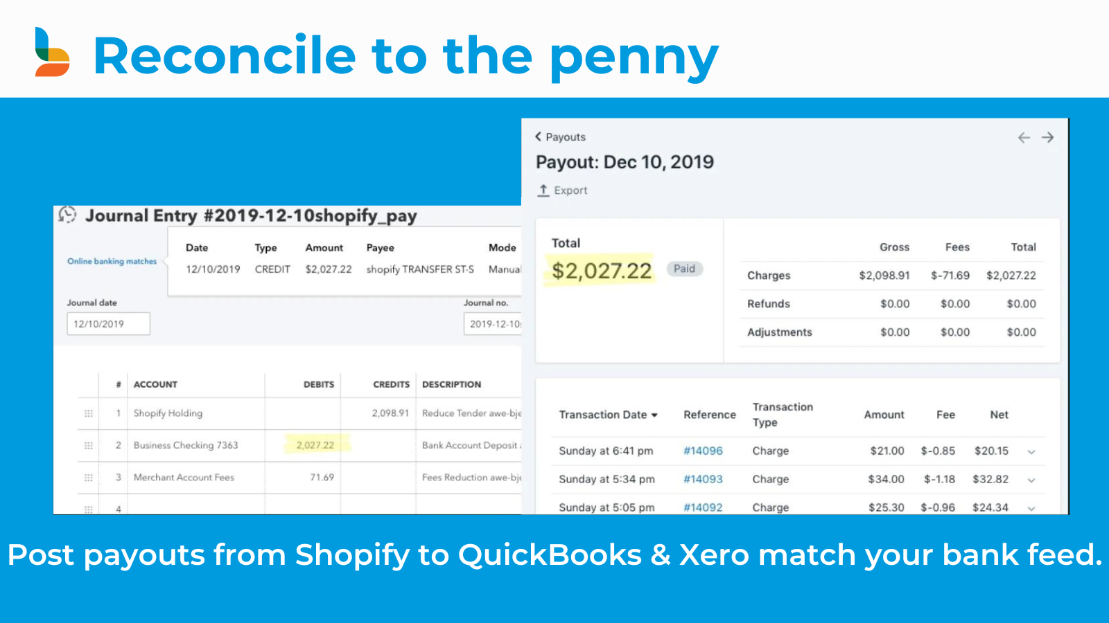 Post payouts from Shopify to QuickBooks & Xero match bank feed