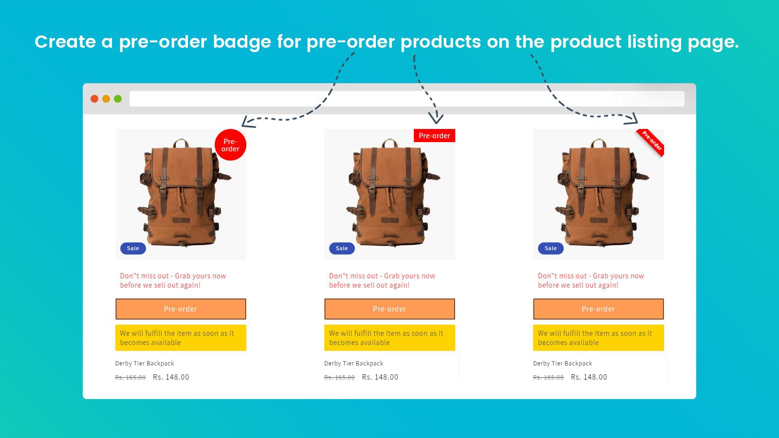 preorder badge on the product listing page