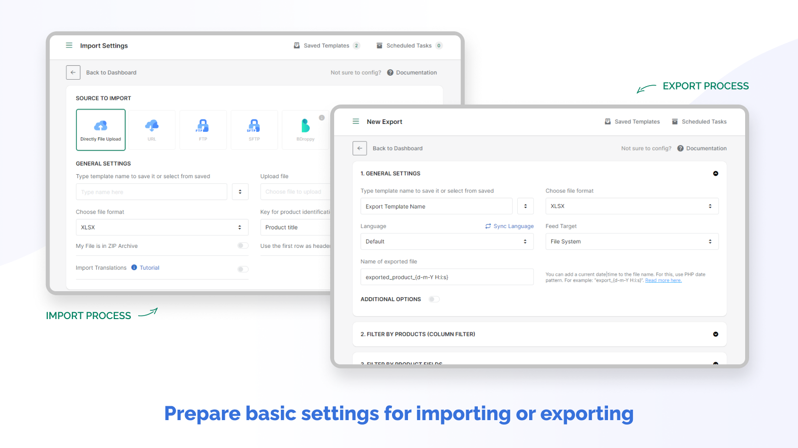 Prepare basic settings for importing or exporting