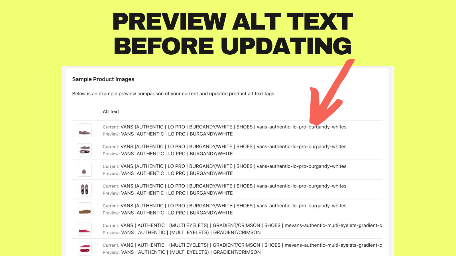 preview alt text before updating