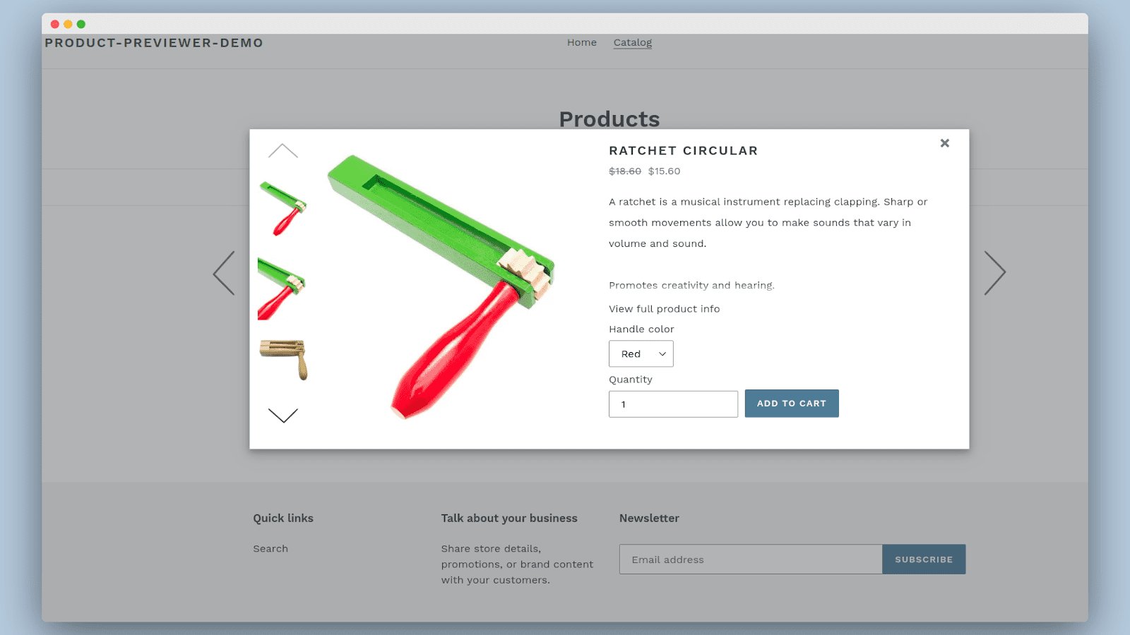 Preview modal for product with one option