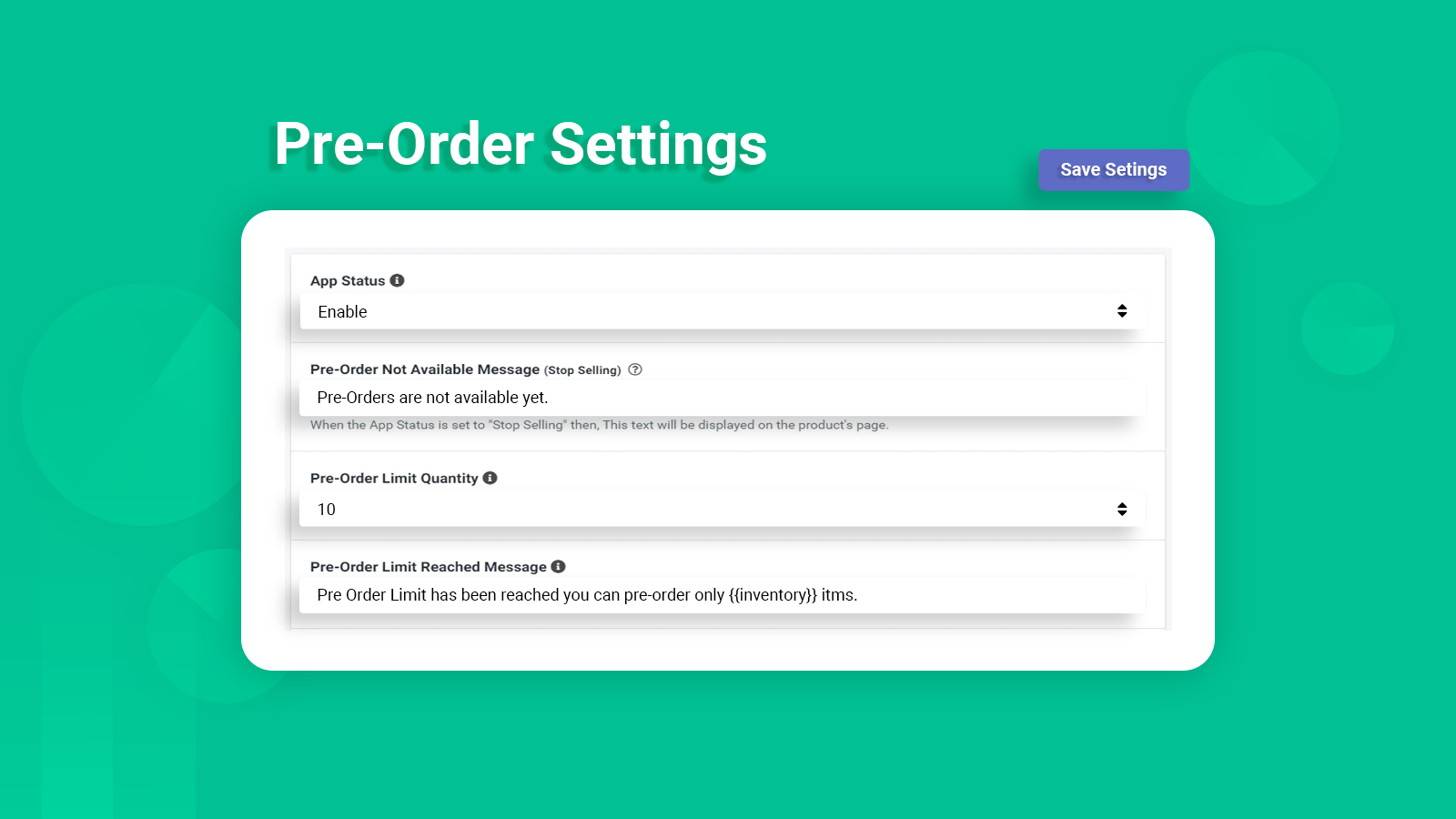PreVue: Pre Order Products settings