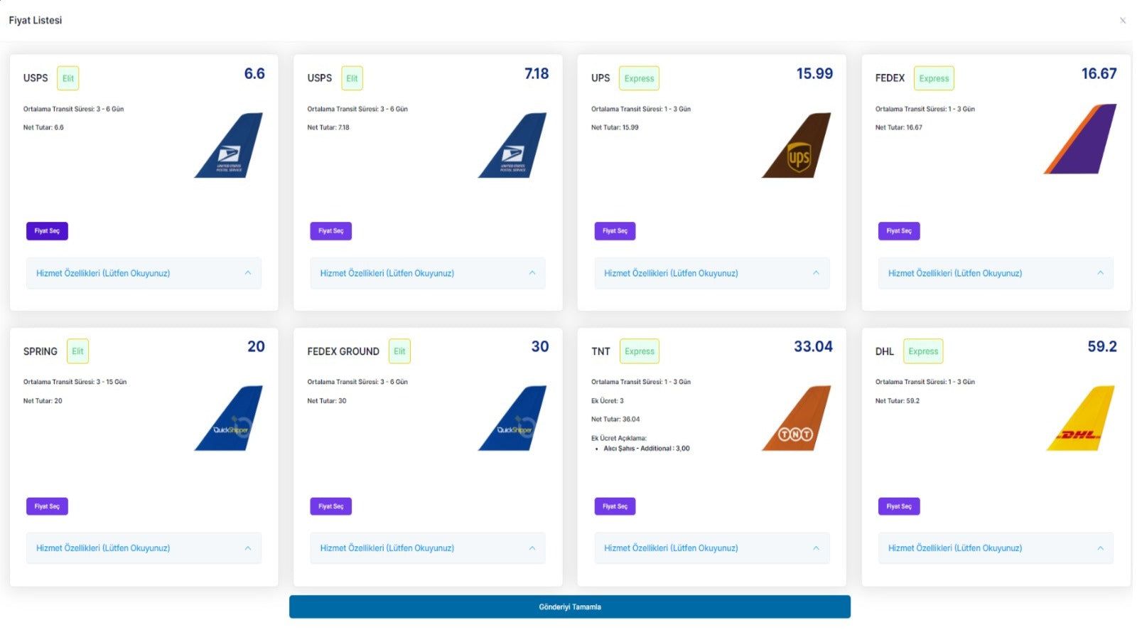 Price comparison panel.