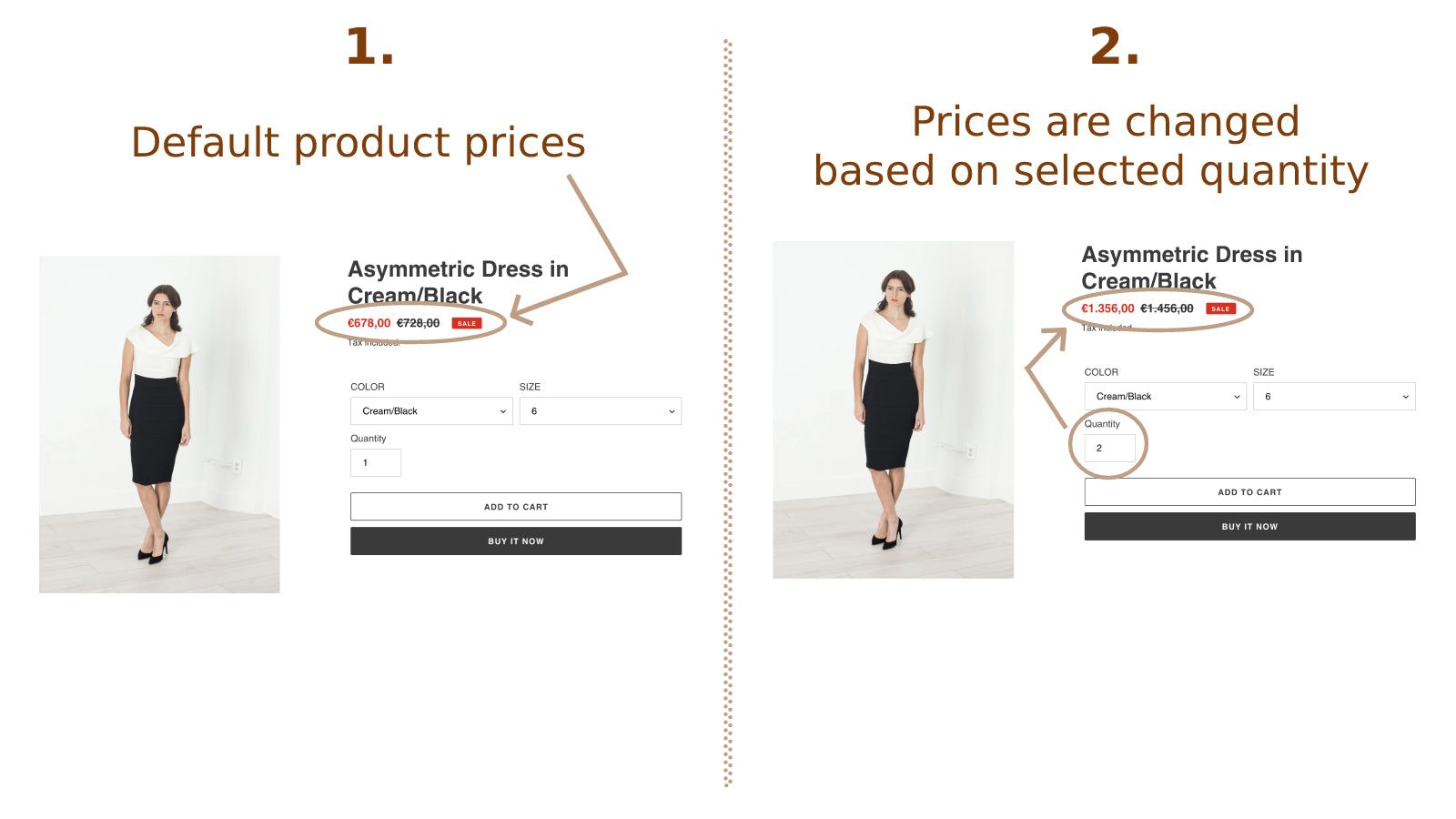 Prices are changed based on selected quantity in product detail