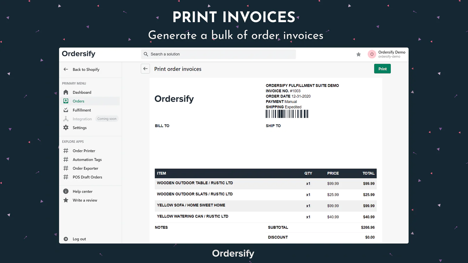 Print invoices - Generate a bulk of order invoices