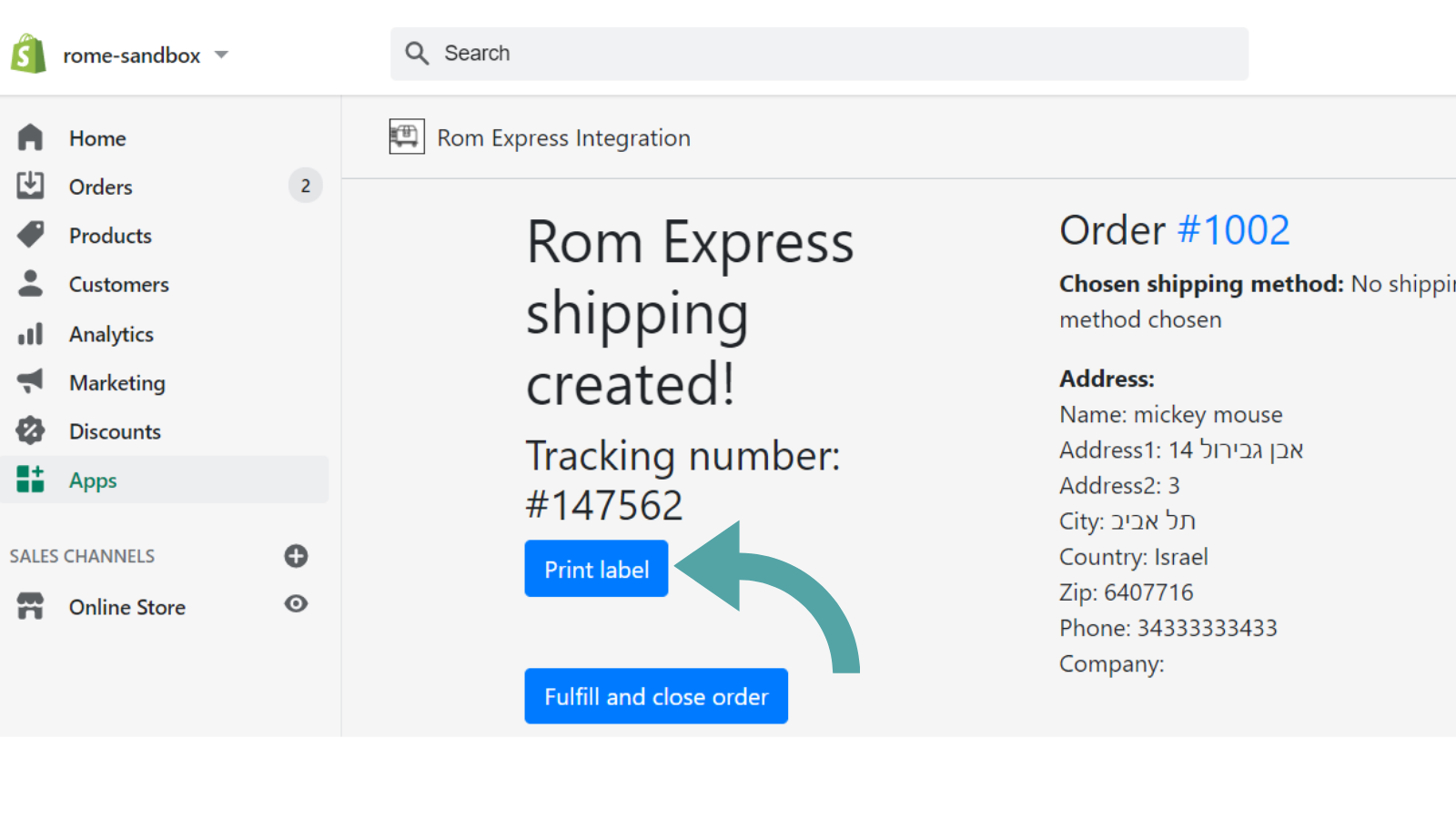 Print label from shopify for Rom Express shipments