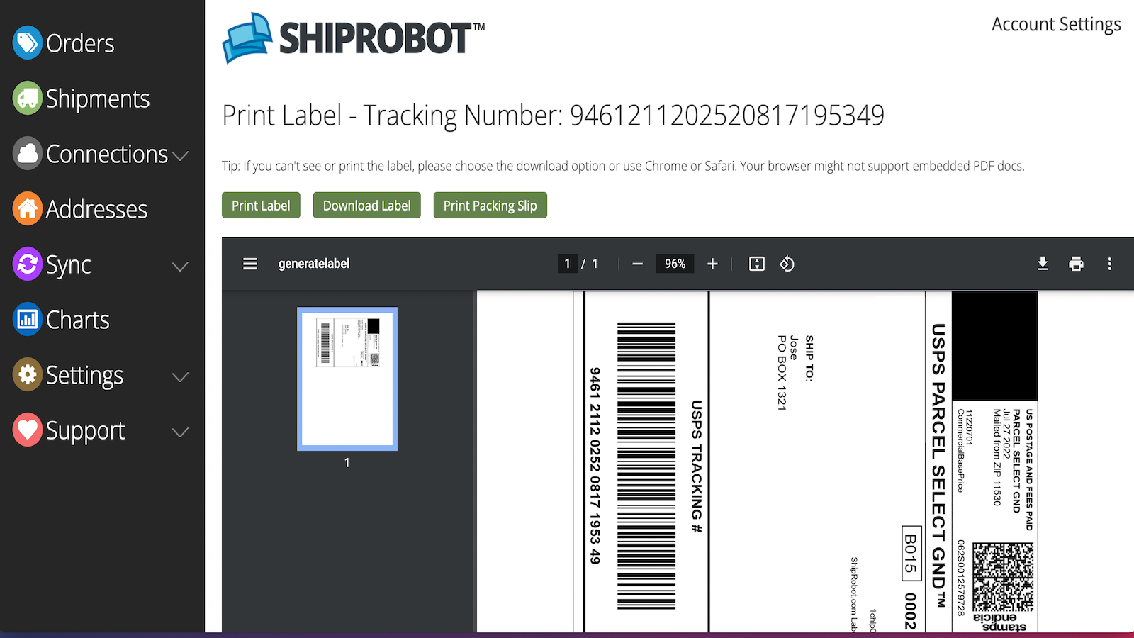 Print Shipping Label