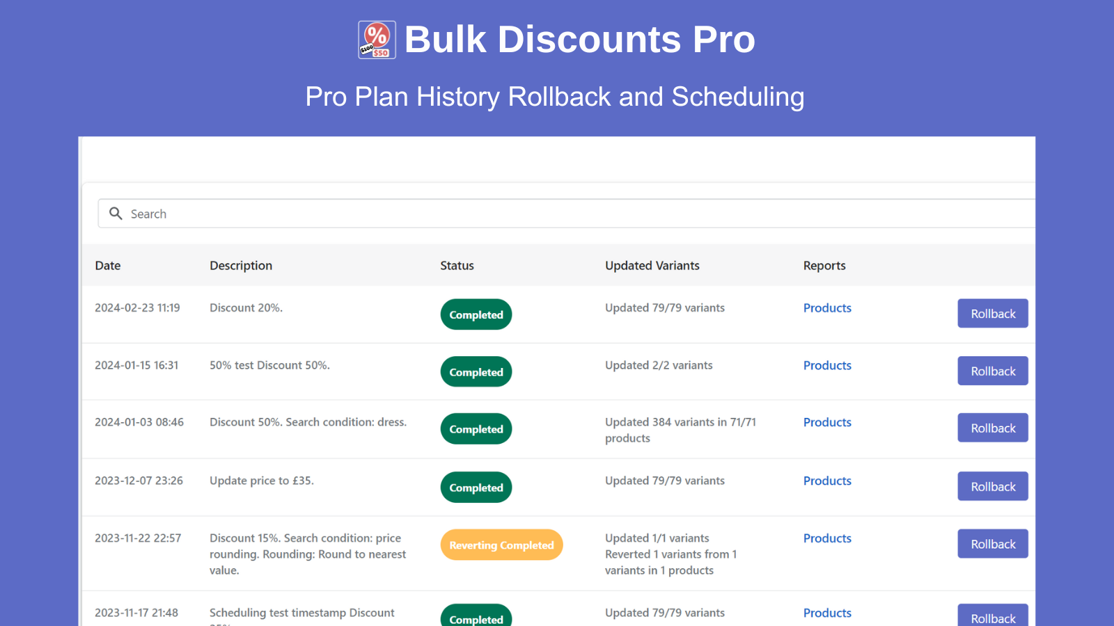 PRO PLAN - Price History and Rollback