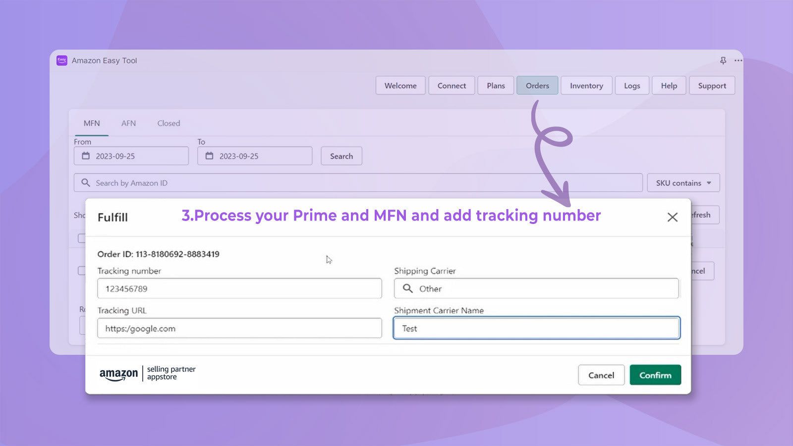 Process your Prime and MFN and add tracking number