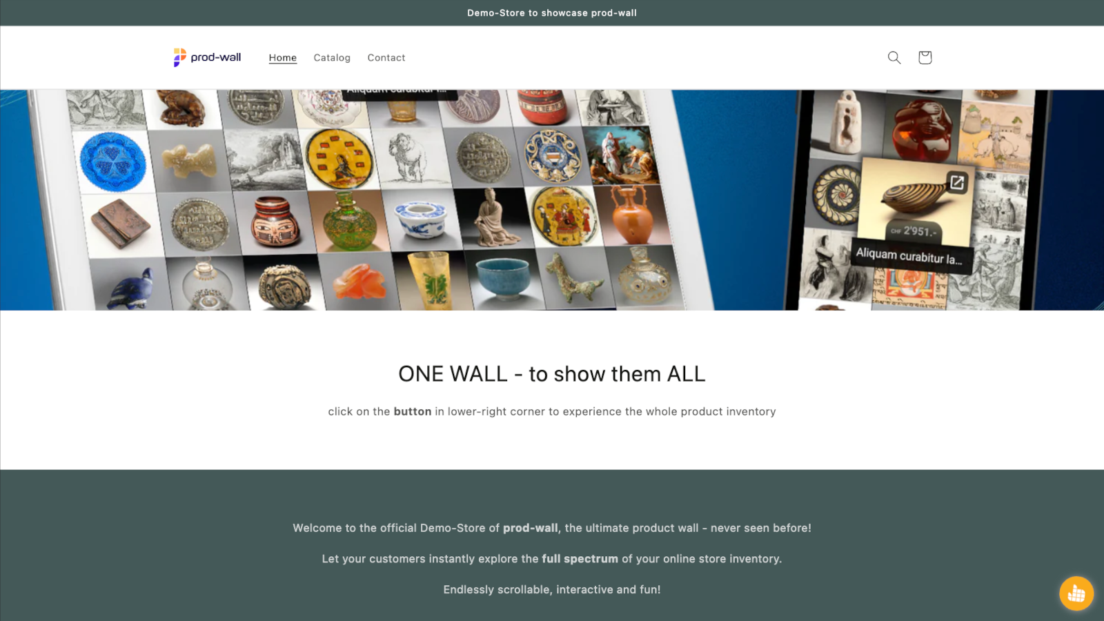 prod-wall offers a simple launch button for your storefront