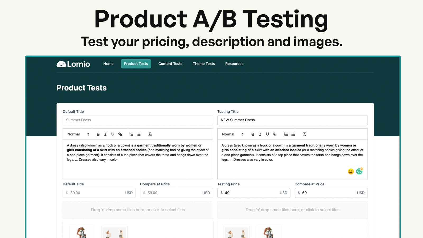 Product A/B Testing, test pricing, description and images
