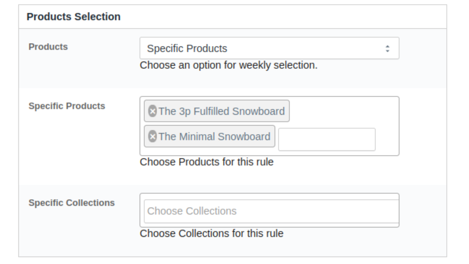 Product and Collections Selection