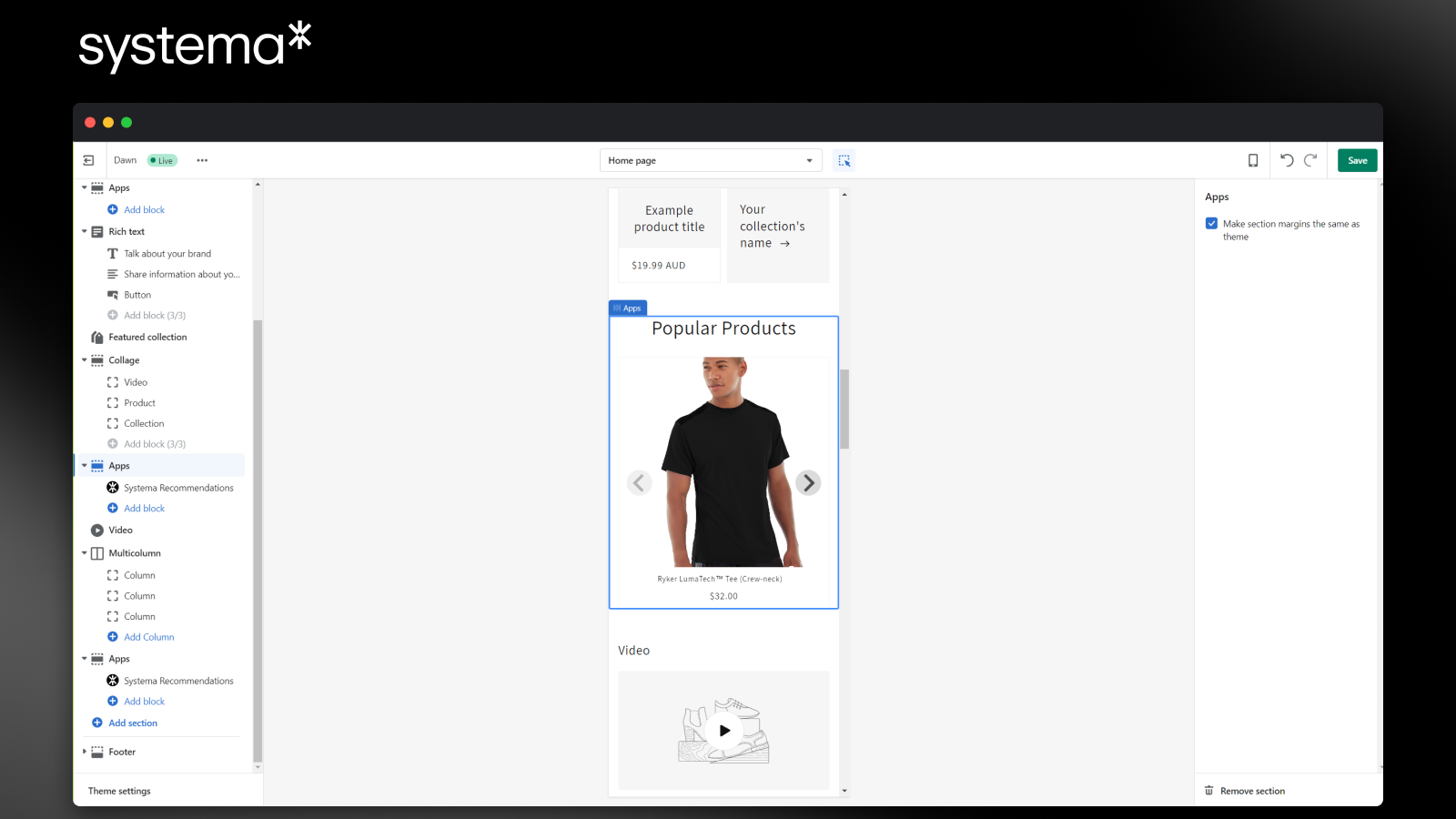Product Carousel Block - Mobile Theme Editor view