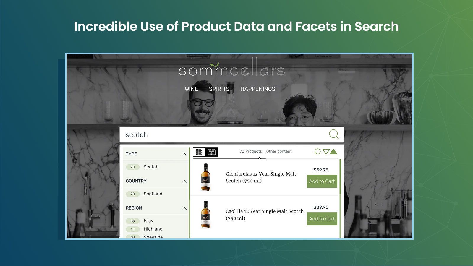 product data and facets powered in advanced search