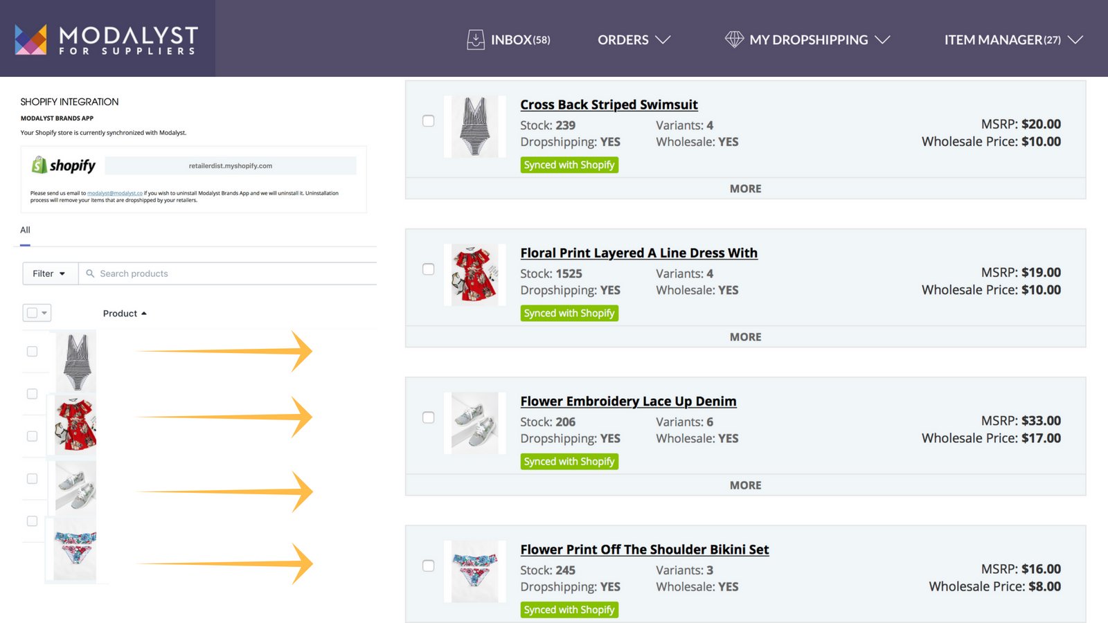 Product details, inventory and orders are synced with Shopify