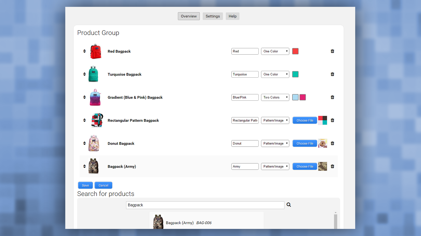 Product Group admin page
