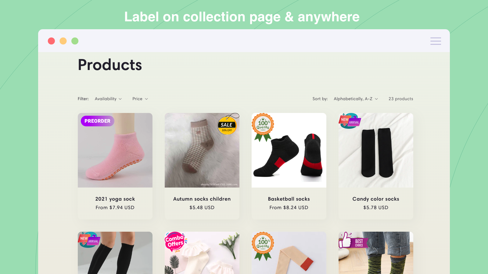Product labels on collection page or any pages
