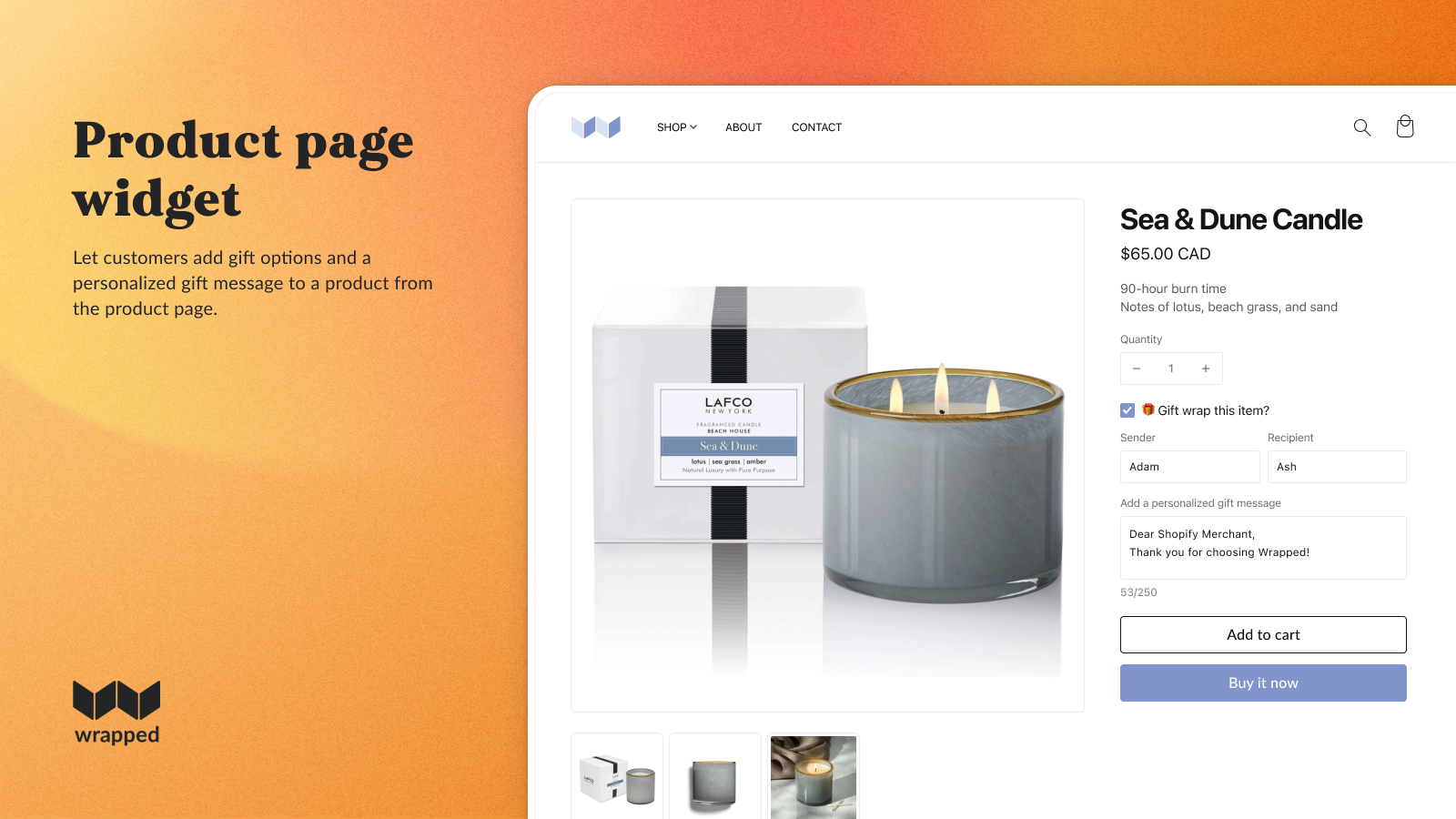 Product page widget. Add gift options from the product page.