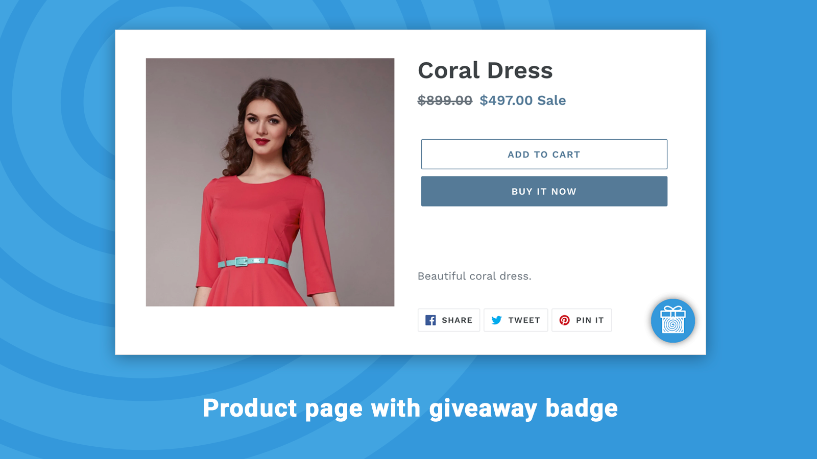 Product page with giveaway badge