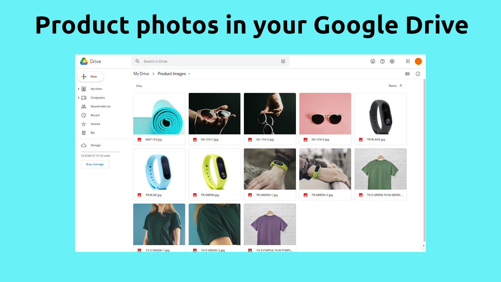 Product photos in your Google Drive