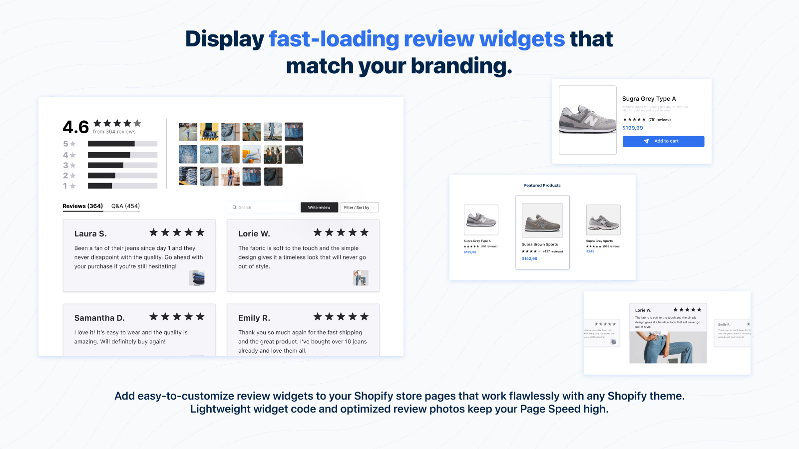 product review widgets, review carousel, stars ratings, badges