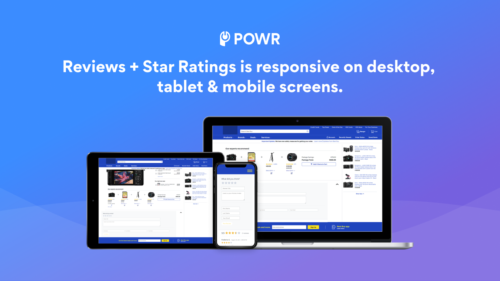 Product reviews are responsive on mobile, desktop and tablet.