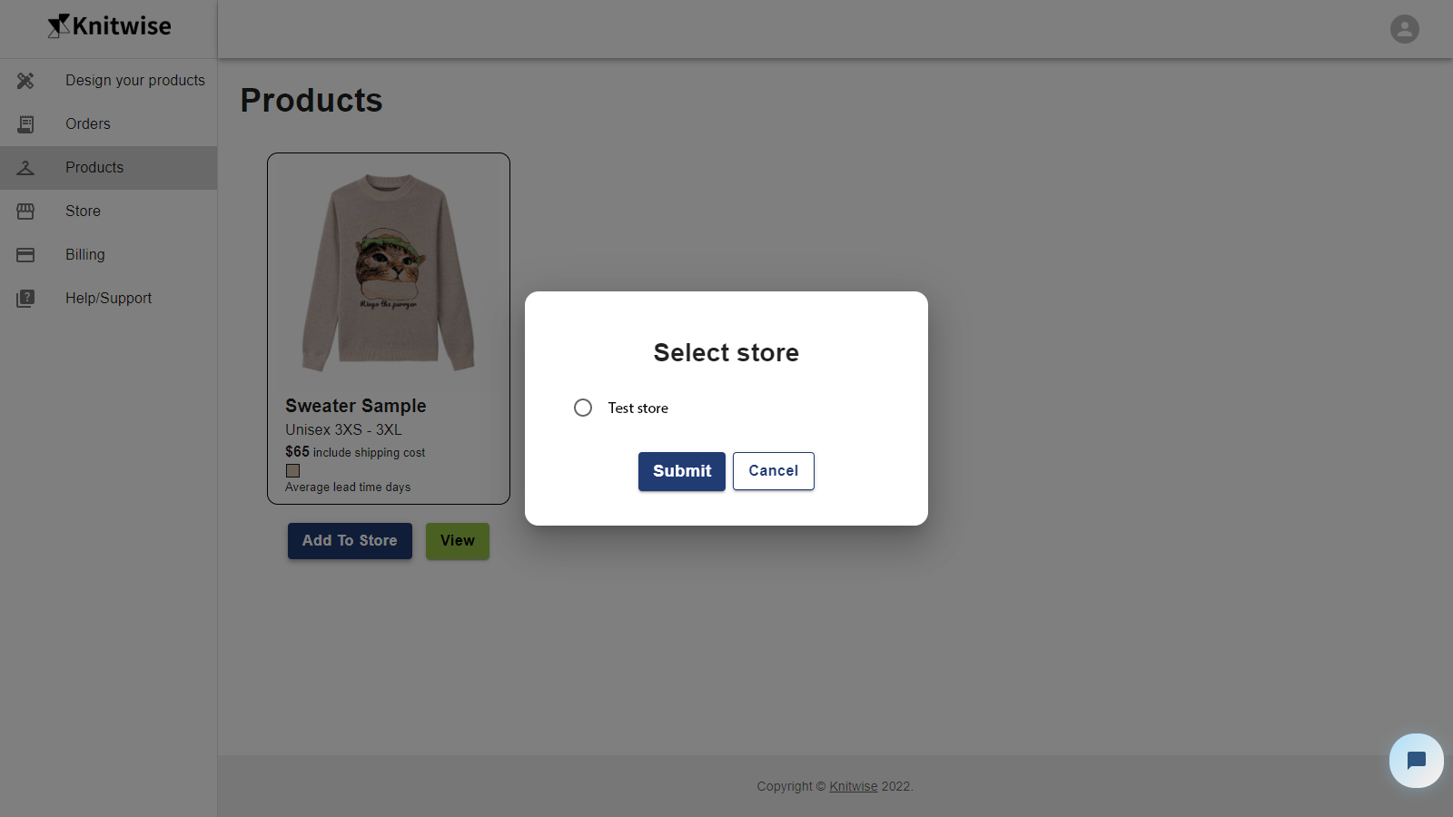 Product section- add approved knitwear product to your store