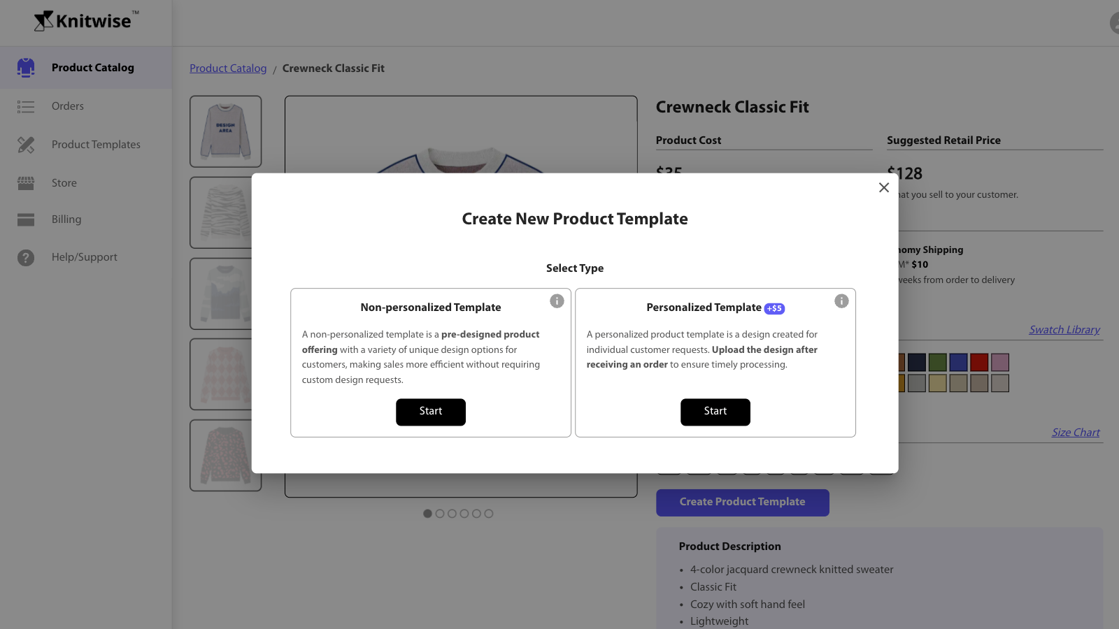 Product section- create a product template