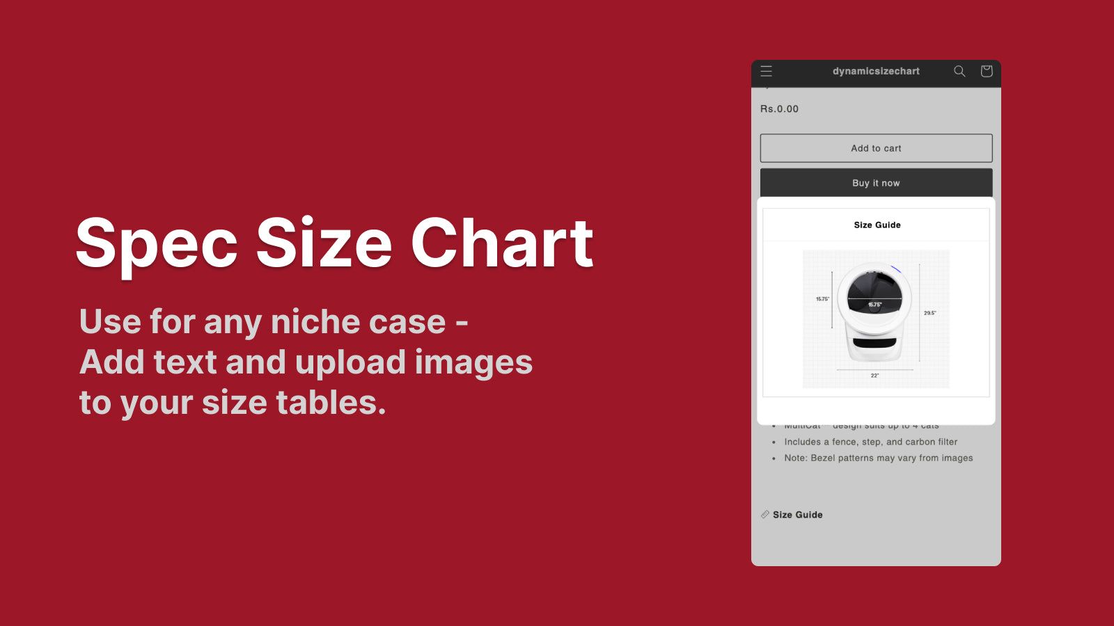 Product Size Chart Guide, Custom Size Chart