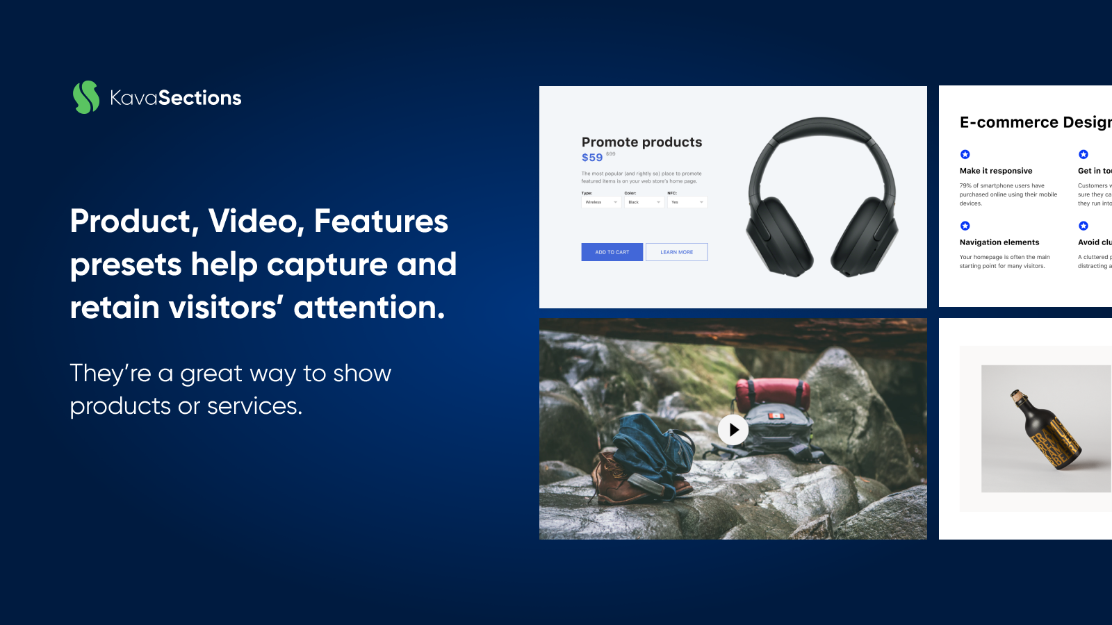 Product, Video, Features presets.