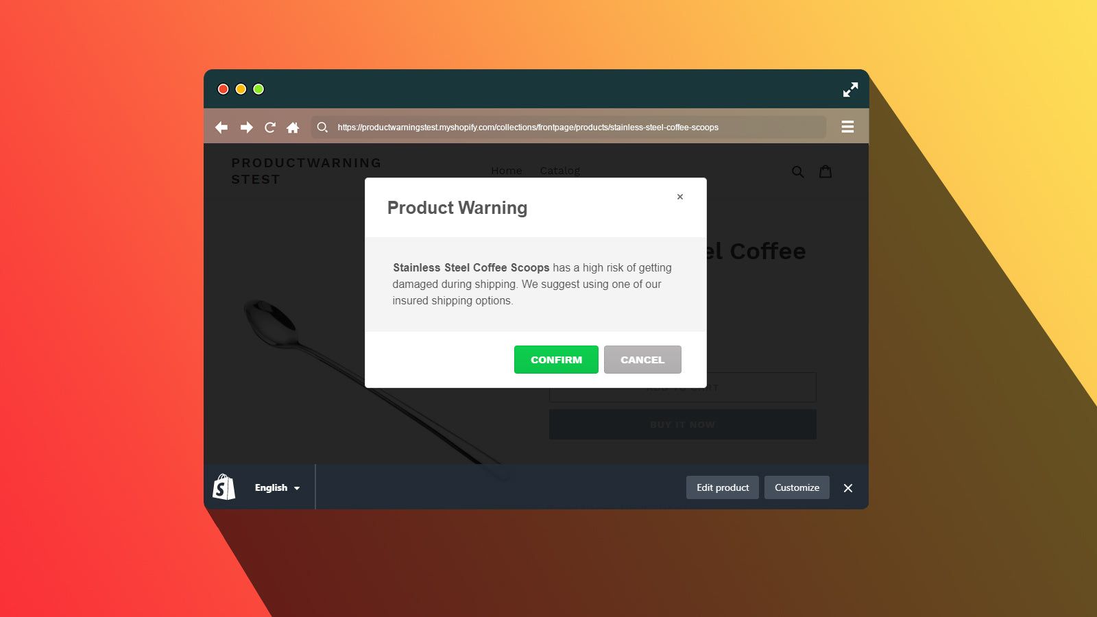 product warnings and notifications for popup message