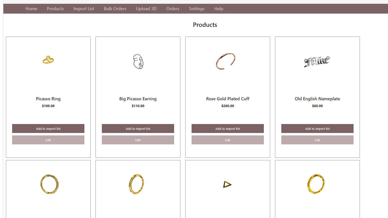 Products page