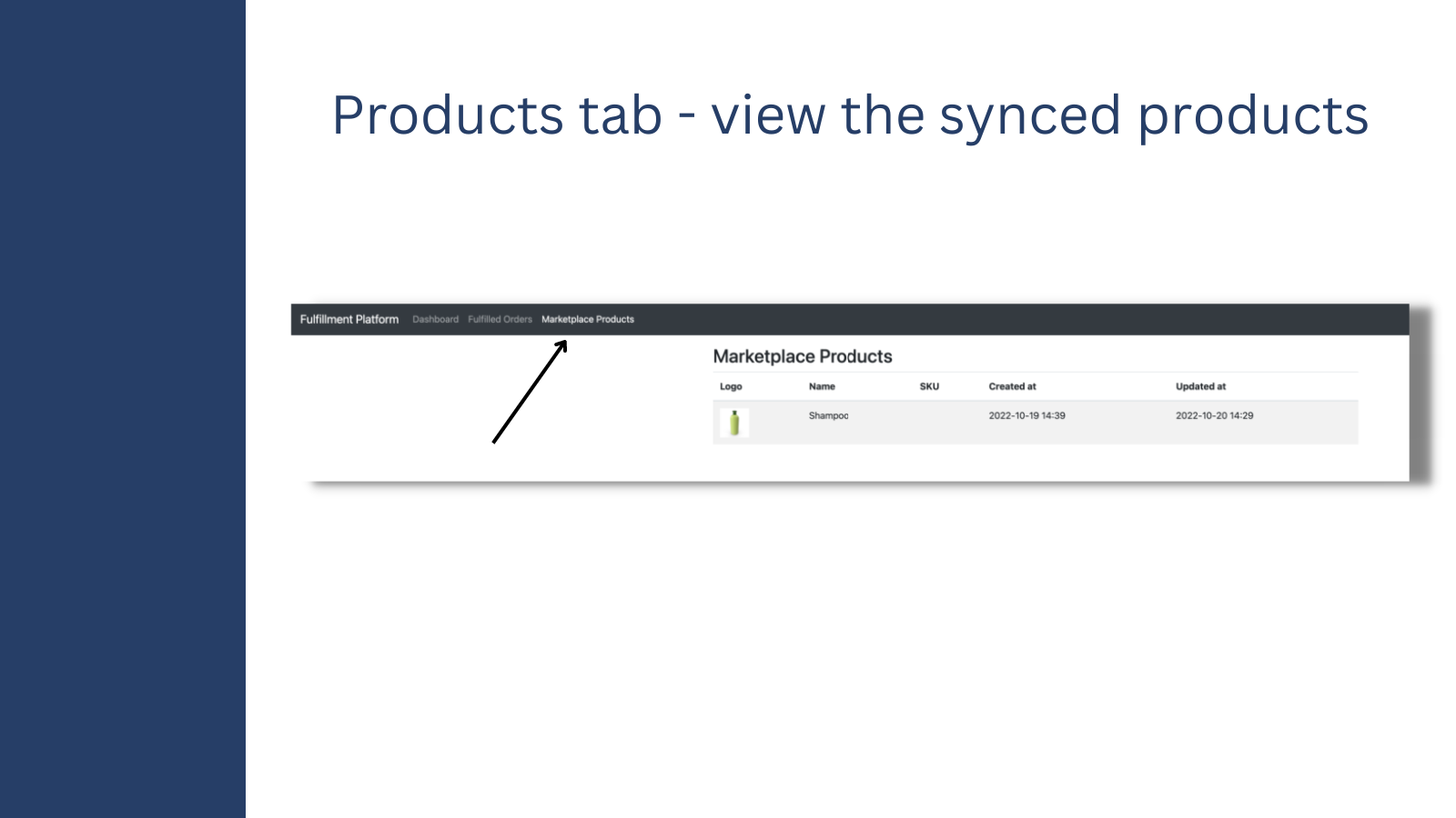 Products tab - view the products you have synced