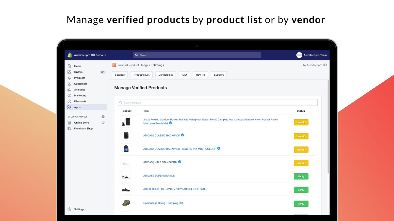 Products verification badges – Admin panel