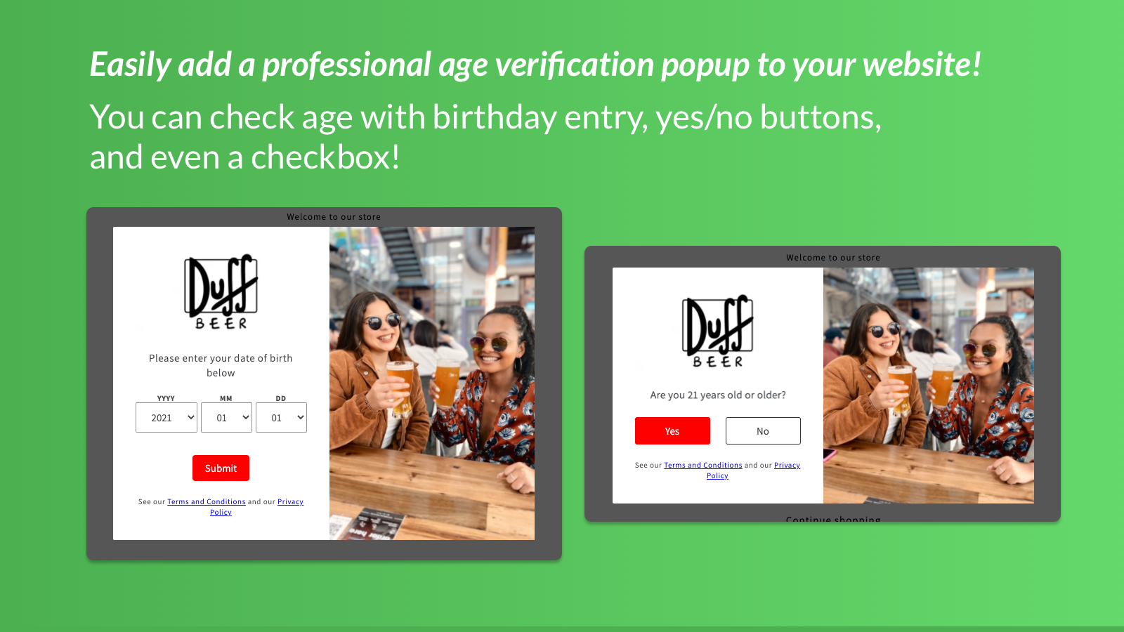 Profession age verification popup