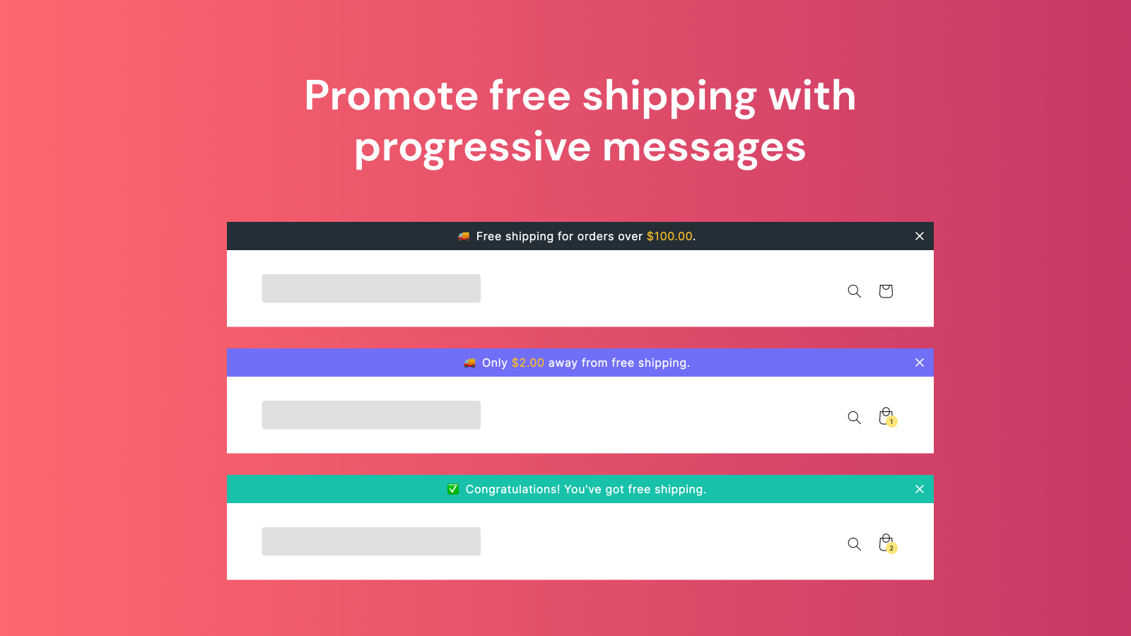 Promote free shipping with progressive messages