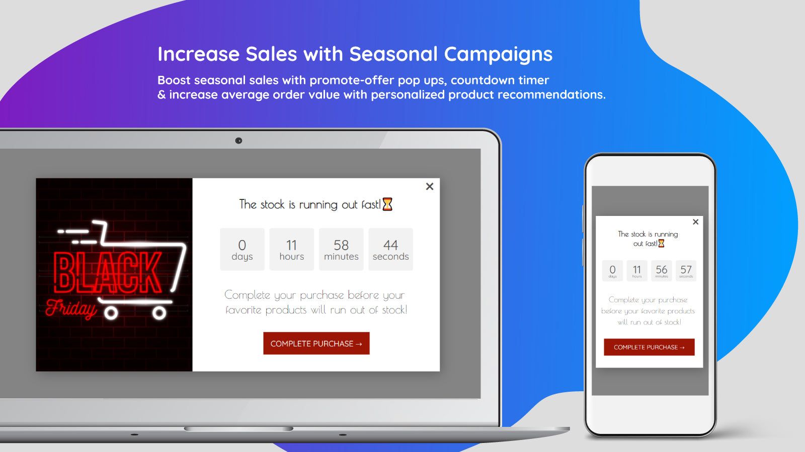 Promote-offer pop ups and countdown timers.